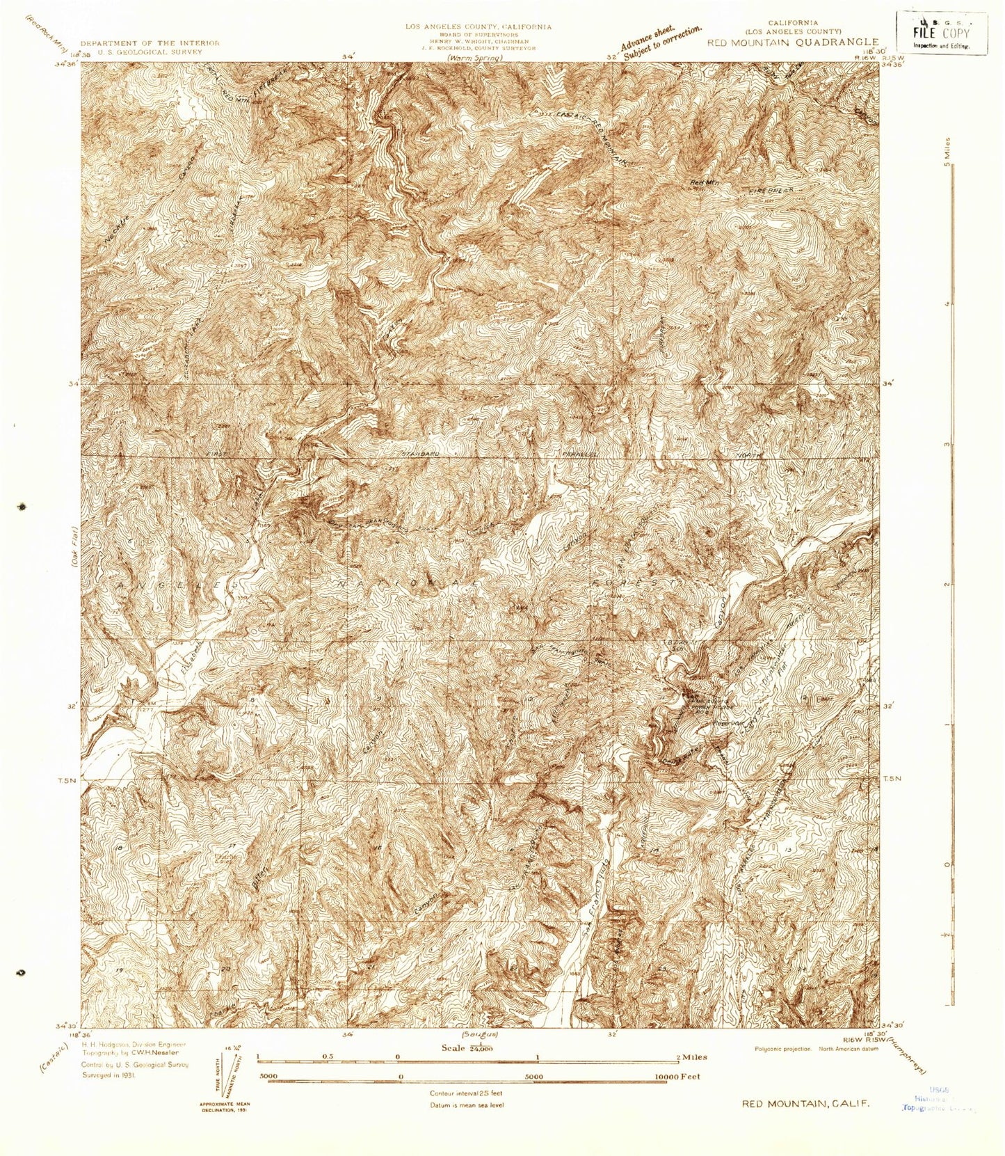 Classic USGS Red Mountain California 7.5'x7.5' Topo Map Image
