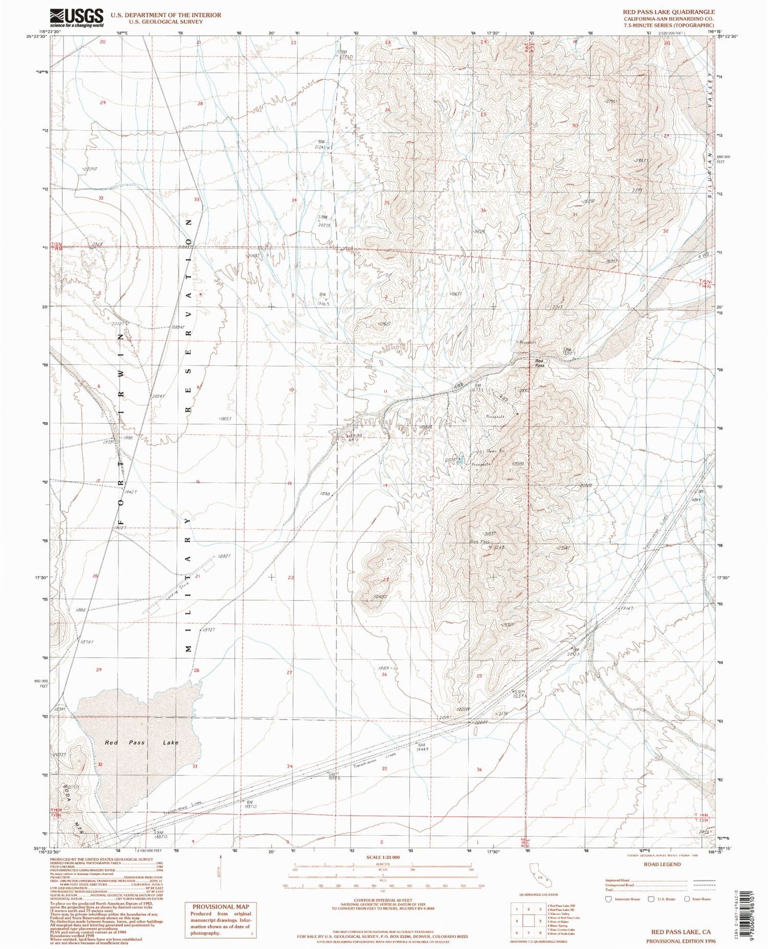 Classic USGS Red Pass Lake California 7.5'x7.5' Topo Map Image