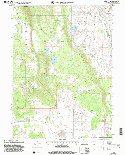 Classic USGS Red Rock Lakes California 7.5'x7.5' Topo Map Image
