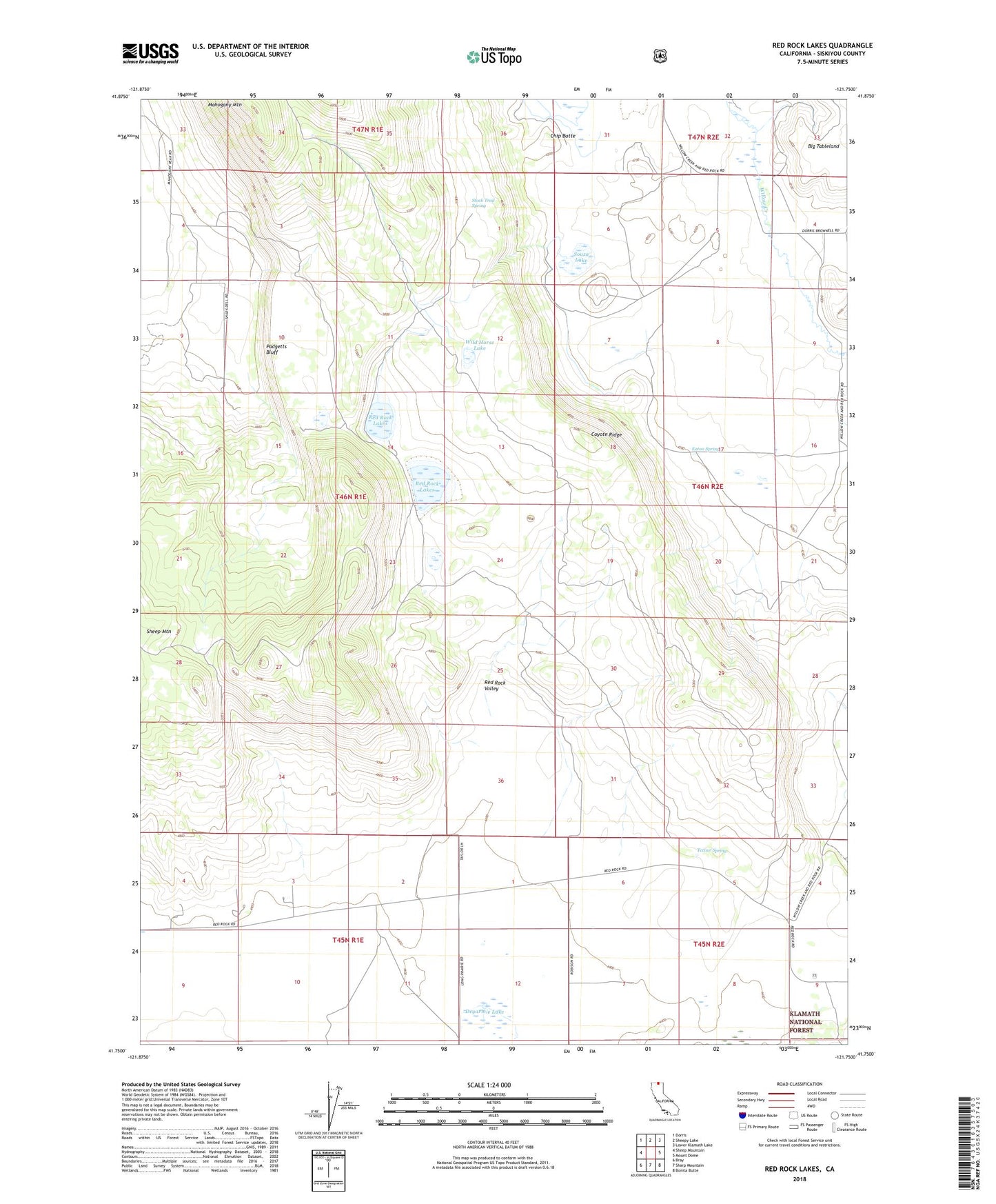 Red Rock Lakes California US Topo Map Image