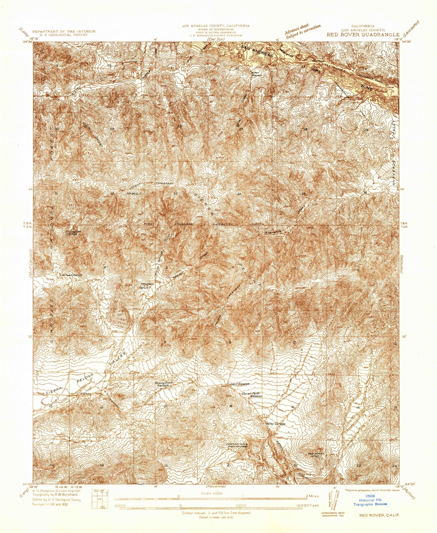 Classic USGS Red Rover California 7.5'x7.5' Topo Map Image
