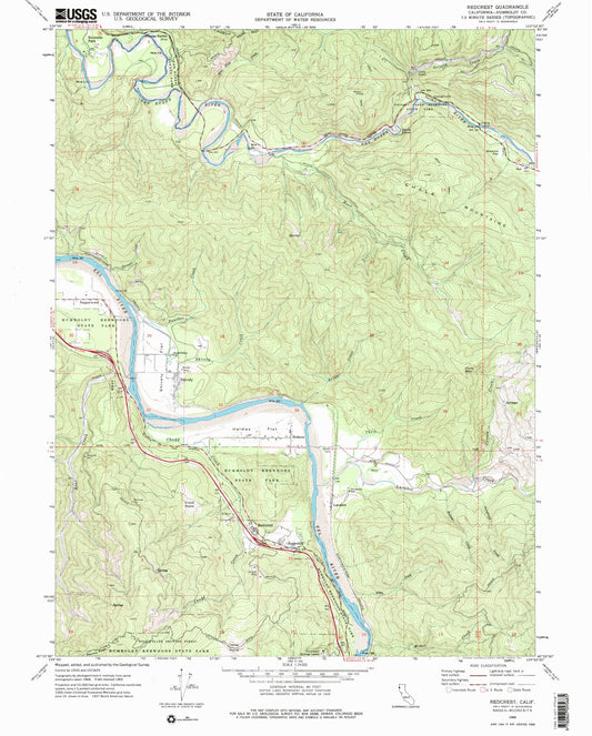 Classic USGS Redcrest California 7.5'x7.5' Topo Map Image