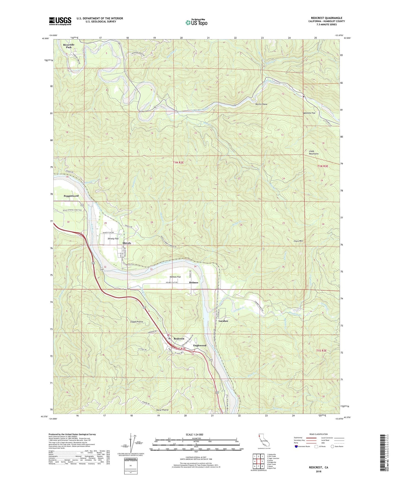 Redcrest California US Topo Map Image