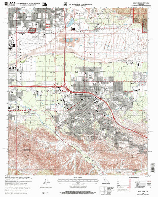 Classic USGS Redlands California 7.5'x7.5' Topo Map Image