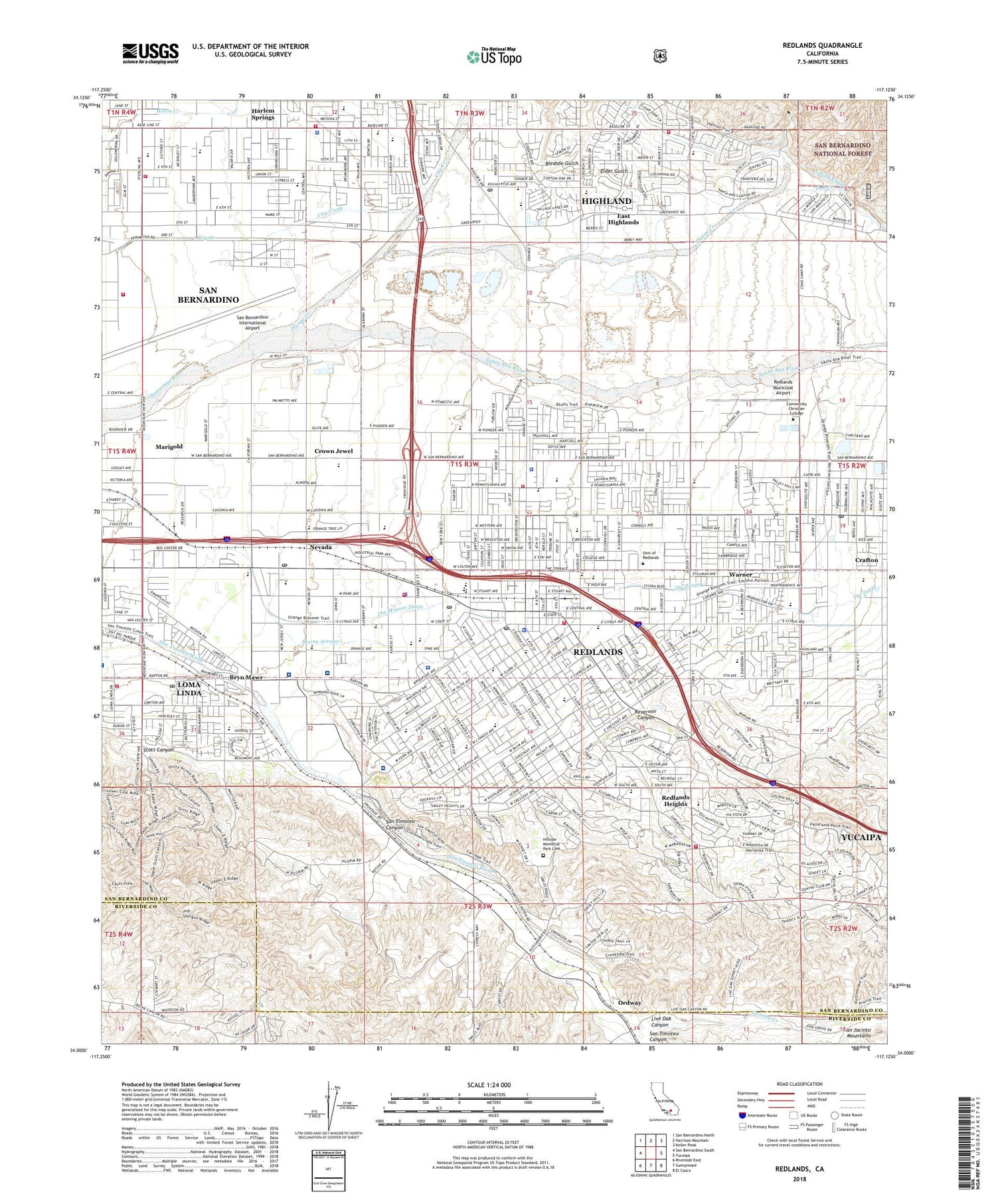 Redlands California US Topo Map Image