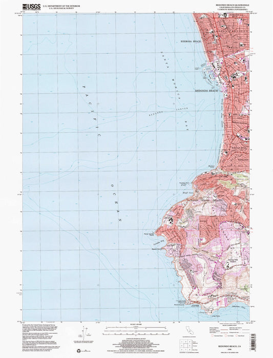 Classic USGS Redondo Beach California 7.5'x7.5' Topo Map Image