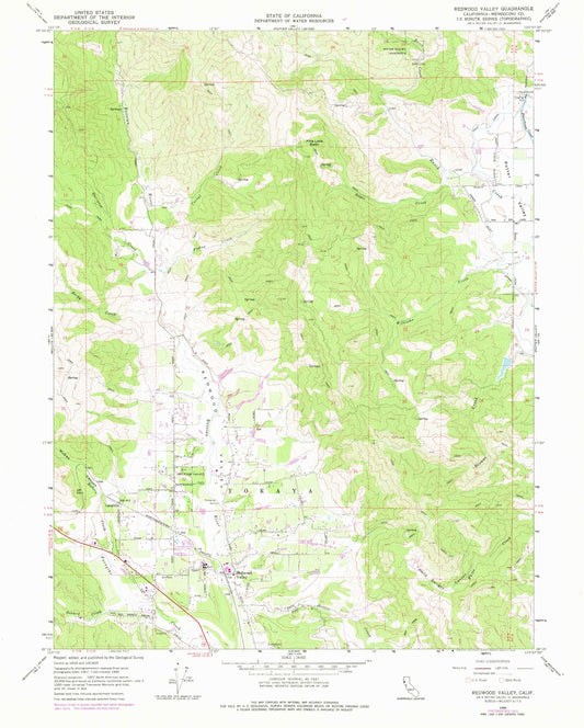 Classic USGS Redwood Valley California 7.5'x7.5' Topo Map Image