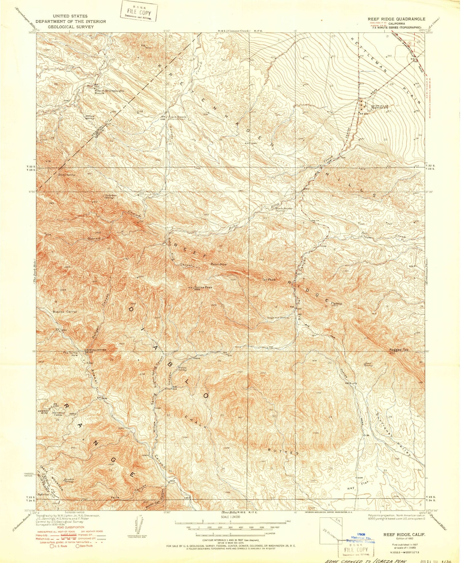 Classic USGS Garza Peak California 7.5'x7.5' Topo Map Image