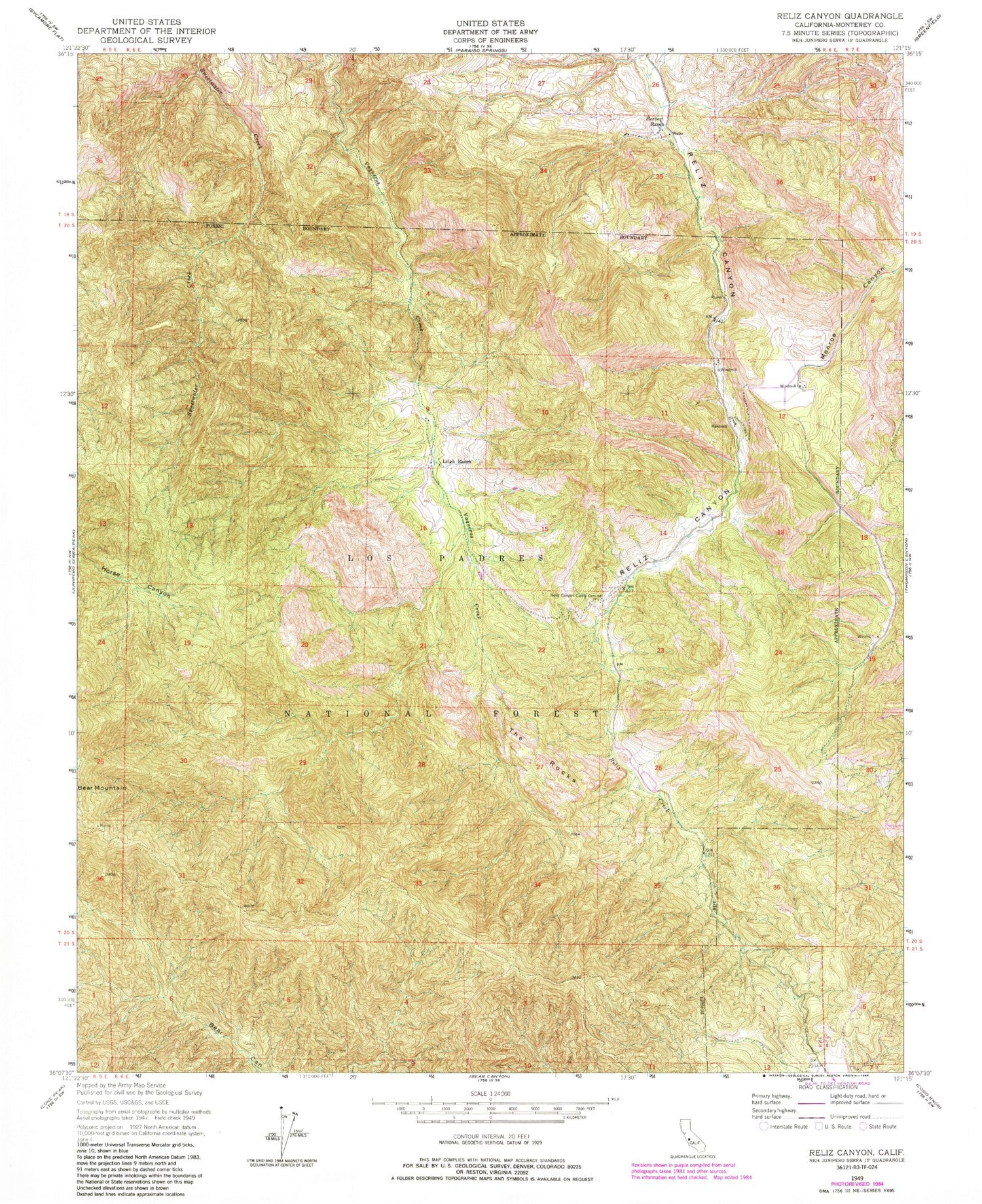 Classic USGS Reliz Canyon California 7.5'x7.5' Topo Map Image