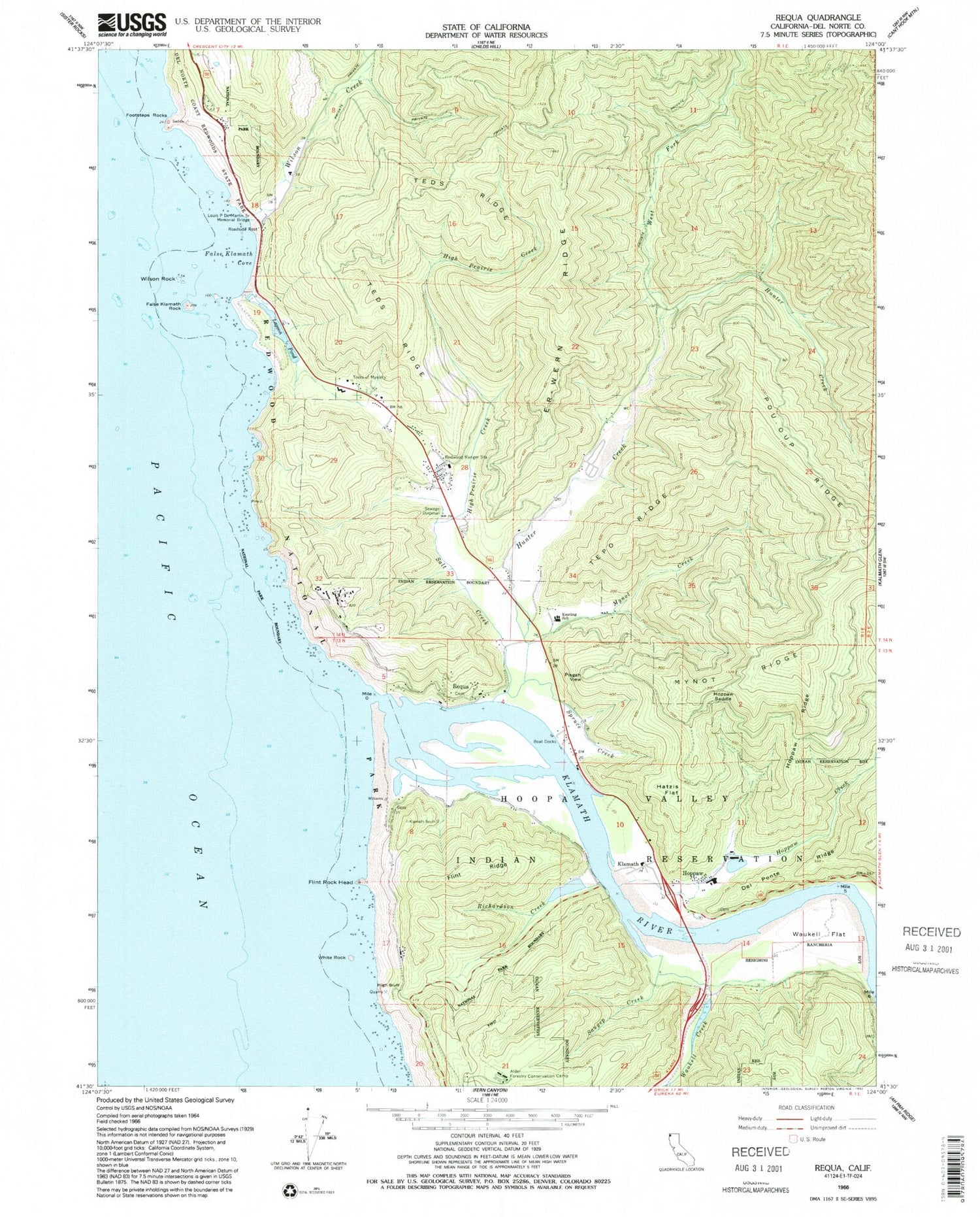 Classic USGS Requa California 7.5'x7.5' Topo Map Image