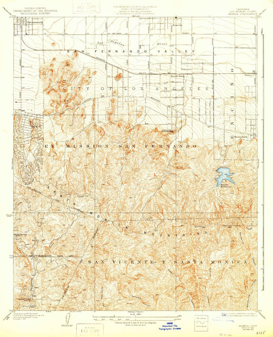 Classic USGS Reseda California 7.5'x7.5' Topo Map Image