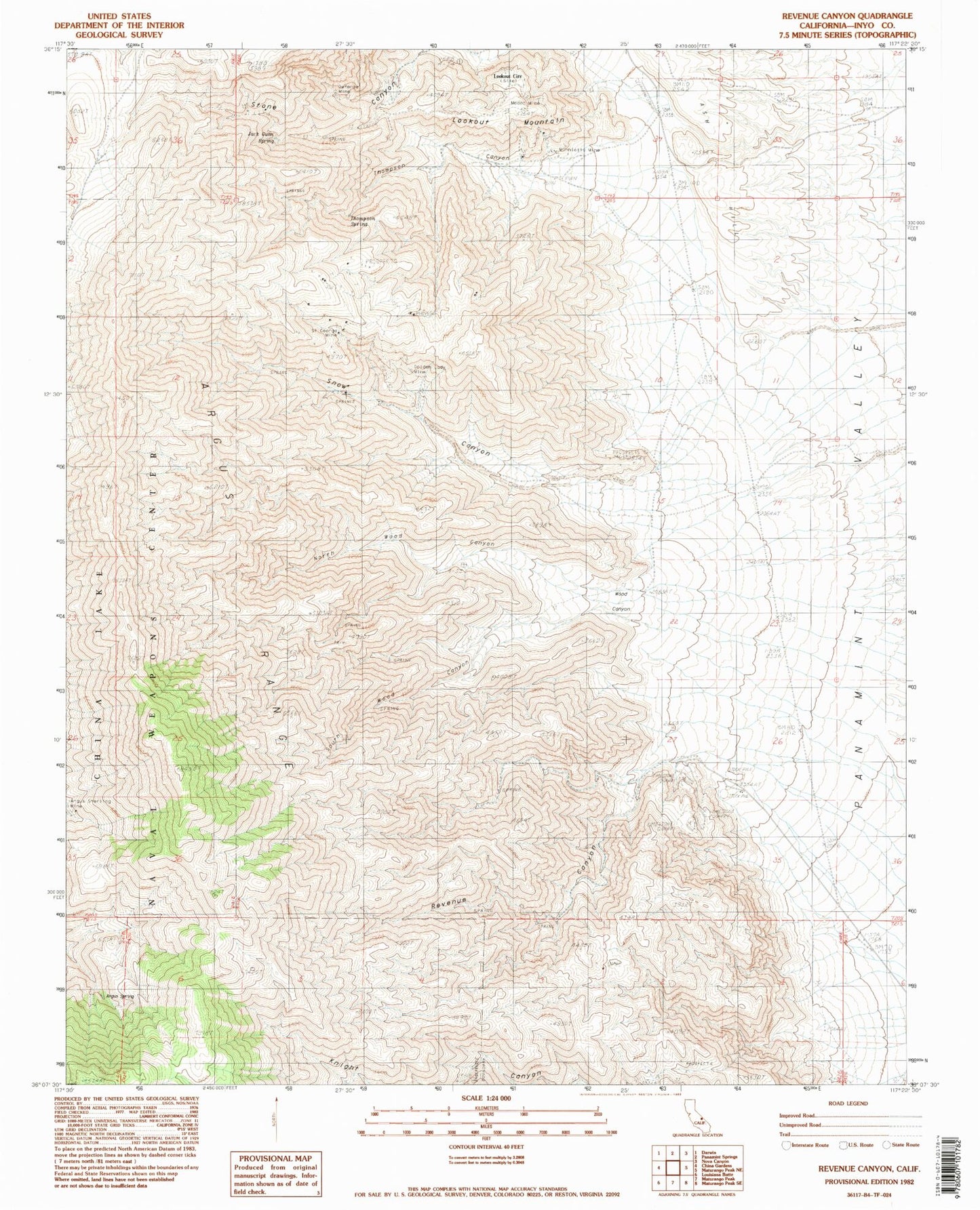 Classic USGS Revenue Canyon California 7.5'x7.5' Topo Map Image