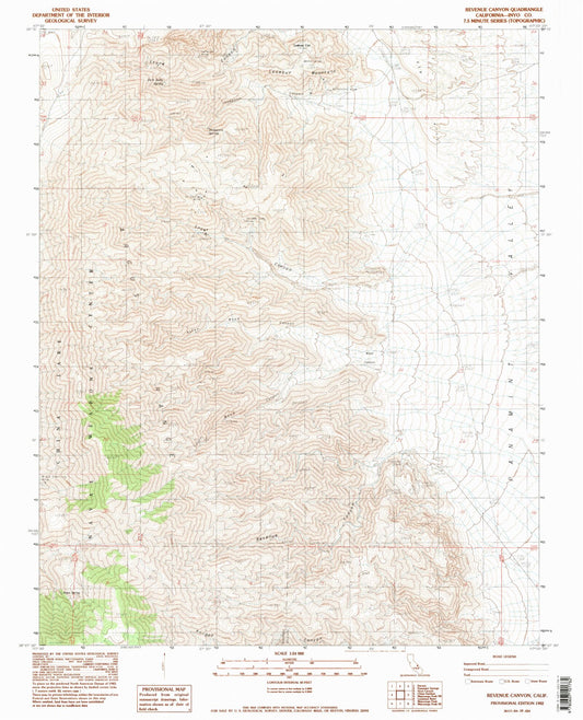 Classic USGS Revenue Canyon California 7.5'x7.5' Topo Map Image