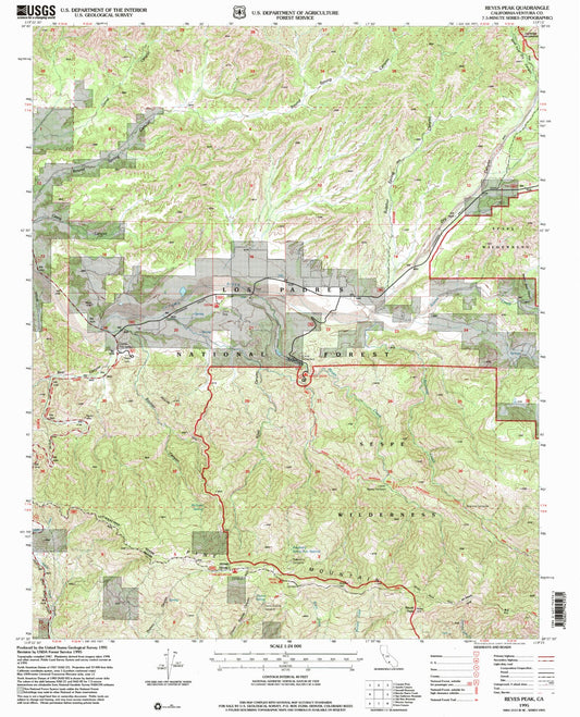 Classic USGS Reyes Peak California 7.5'x7.5' Topo Map Image