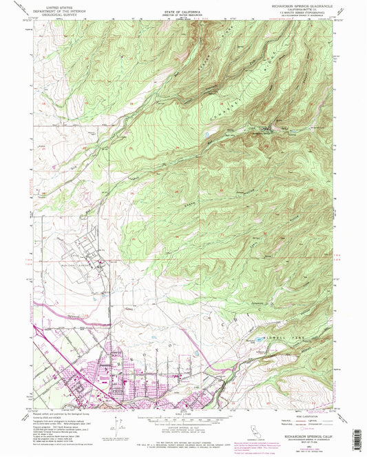 Classic USGS Richardson Springs California 7.5'x7.5' Topo Map Image