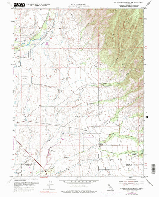 Classic USGS Richardson Springs NW California 7.5'x7.5' Topo Map Image