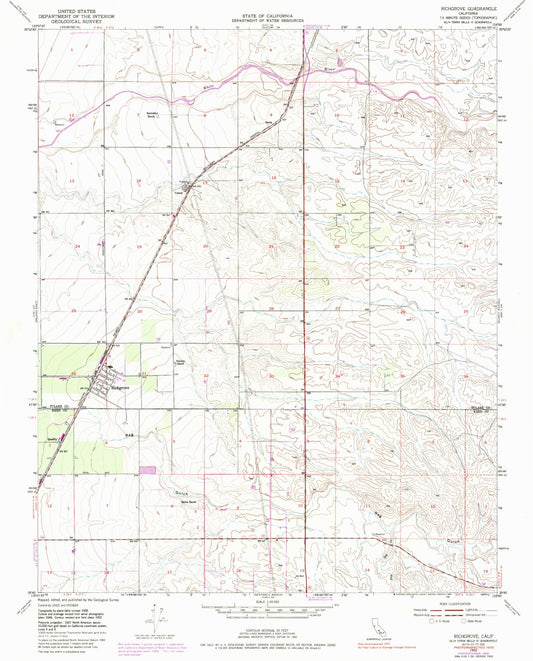 Classic USGS Richgrove California 7.5'x7.5' Topo Map Image