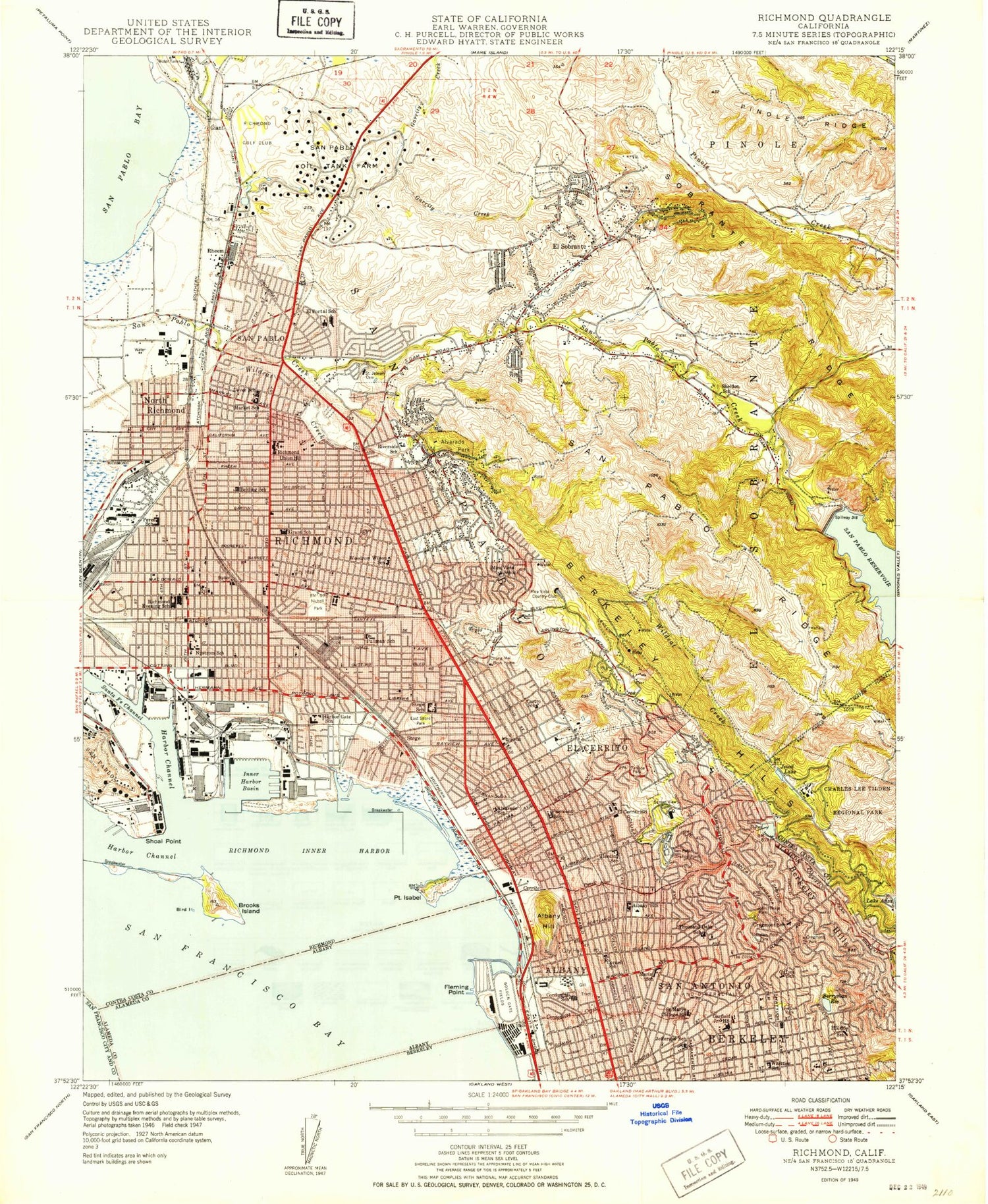 Classic USGS Richmond California 7.5'x7.5' Topo Map Image