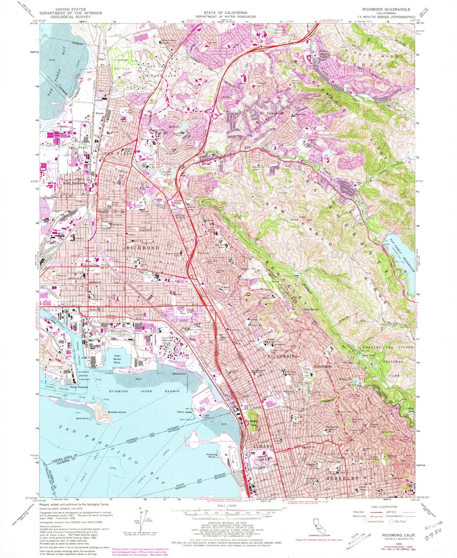 Classic USGS Richmond California 7.5'x7.5' Topo Map Image