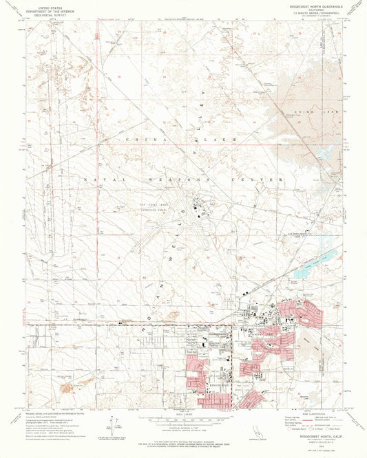 Classic USGS Ridgecrest North California 7.5'x7.5' Topo Map Image