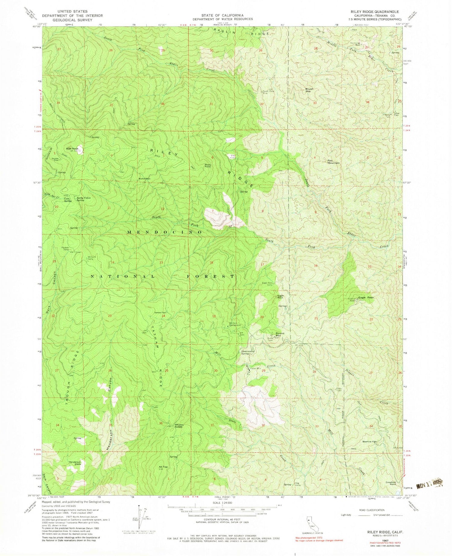 Classic USGS Riley Ridge California 7.5'x7.5' Topo Map Image