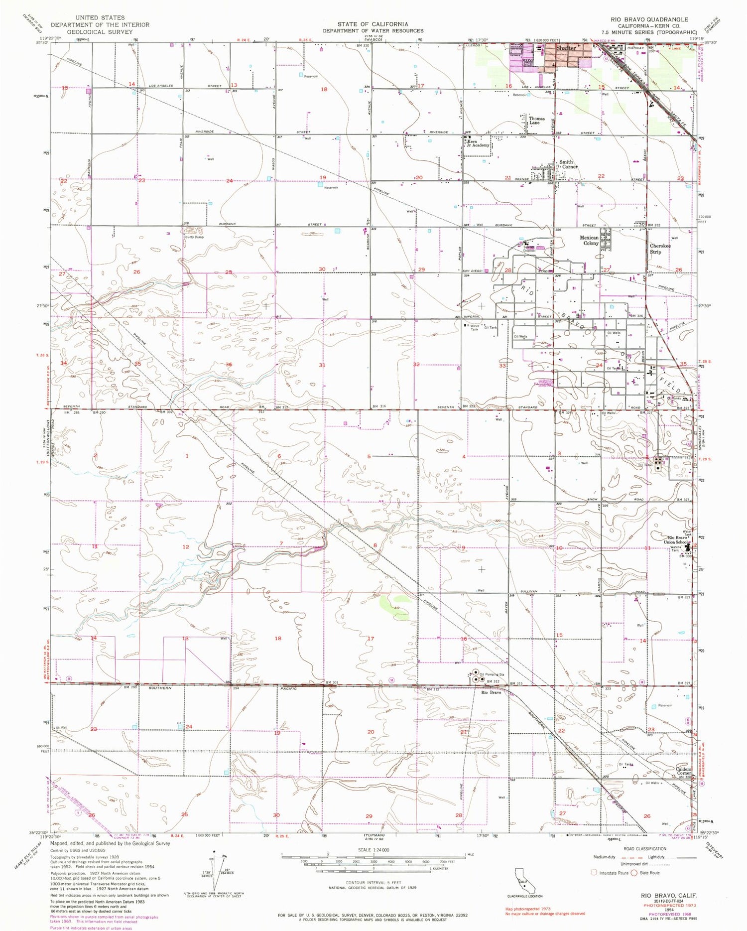 Classic USGS Rio Bravo California 7.5'x7.5' Topo Map Image