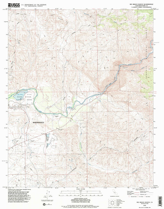 Classic USGS Rio Bravo Ranch California 7.5'x7.5' Topo Map Image