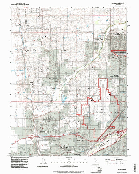 Classic USGS Rio Linda California 7.5'x7.5' Topo Map Image
