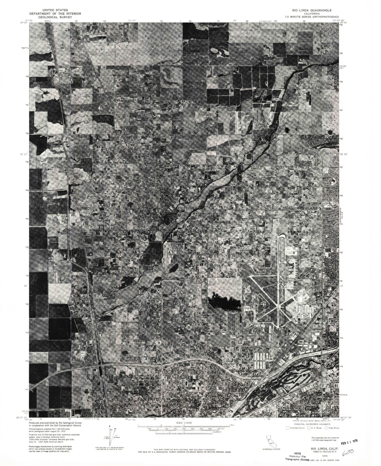 Classic USGS Rio Linda California 7.5'x7.5' Topo Map Image