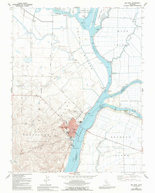 Classic USGS Rio Vista California 7.5'x7.5' Topo Map Image