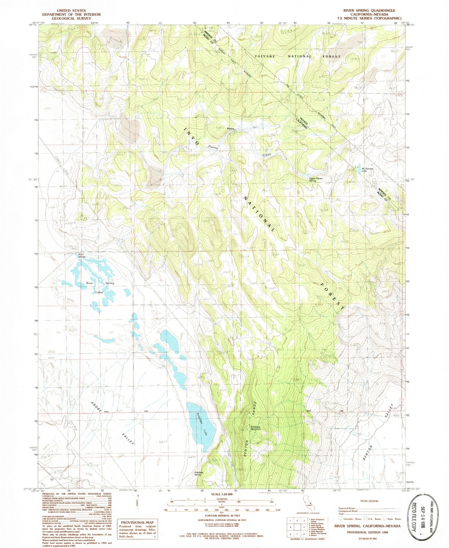 Classic USGS River Spring California 7.5'x7.5' Topo Map Image