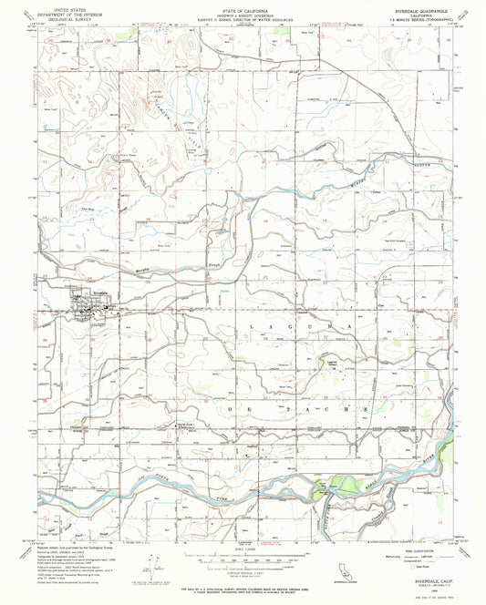 Classic USGS Riverdale California 7.5'x7.5' Topo Map Image