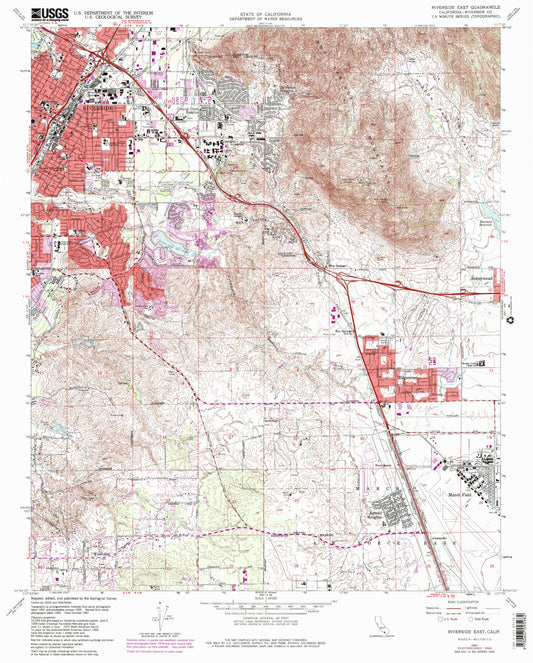 Classic USGS Riverside East California 7.5'x7.5' Topo Map Image