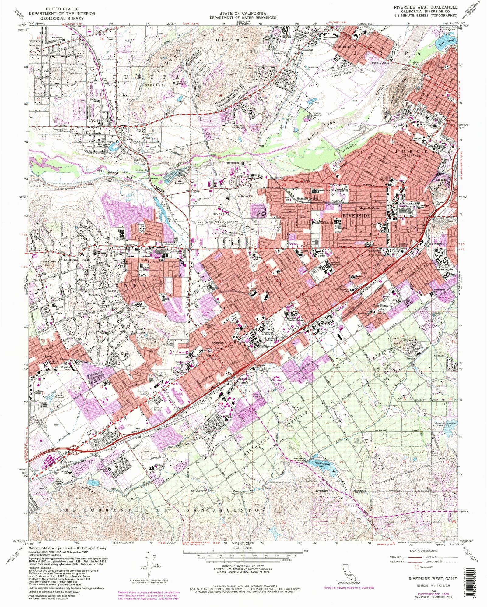 Classic USGS Riverside West California 7.5'x7.5' Topo Map – MyTopo Map ...