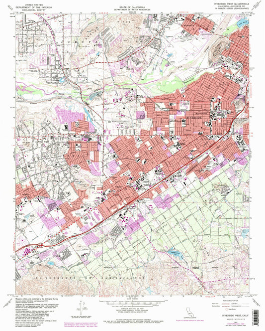 Classic USGS Riverside West California 7.5'x7.5' Topo Map Image