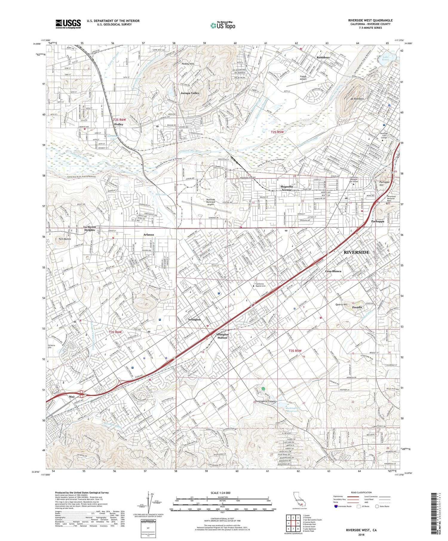 Riverside West California US Topo Map Image