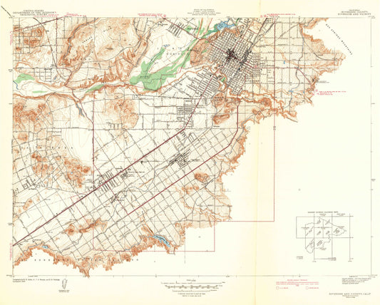 Classic USGS Riverside and Vicinity California 7.5'x7.5' Topo Map Image