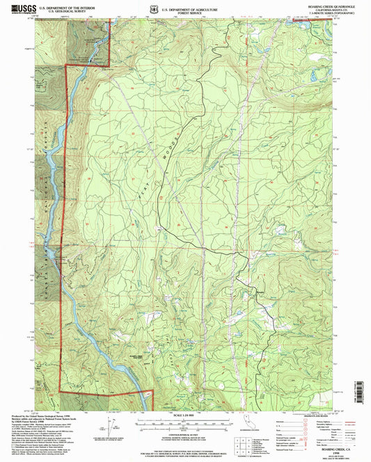 Classic USGS Roaring Creek California 7.5'x7.5' Topo Map Image