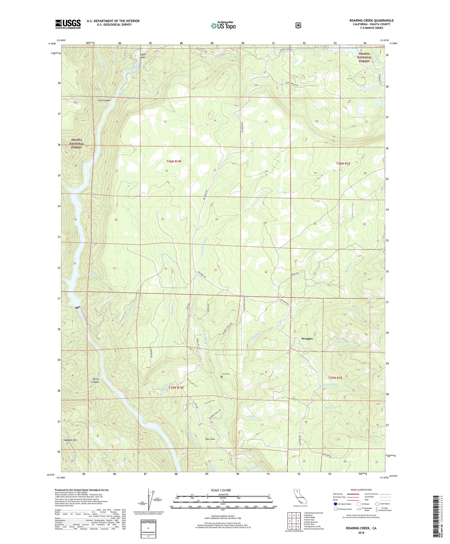 Roaring Creek California US Topo Map Image