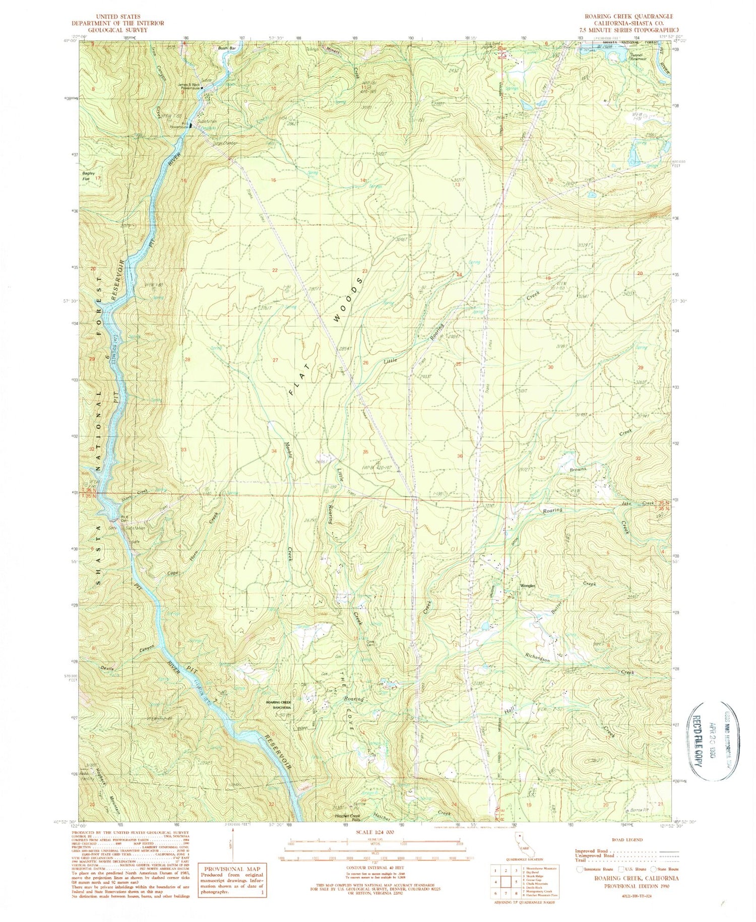 Classic USGS Roaring Creek California 7.5'x7.5' Topo Map Image