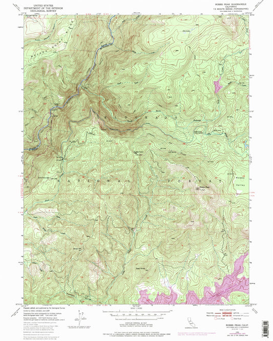 Classic USGS Robbs Peak California 7.5'x7.5' Topo Map Image