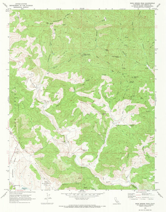 Classic USGS Rock Spring Peak California 7.5'x7.5' Topo Map Image