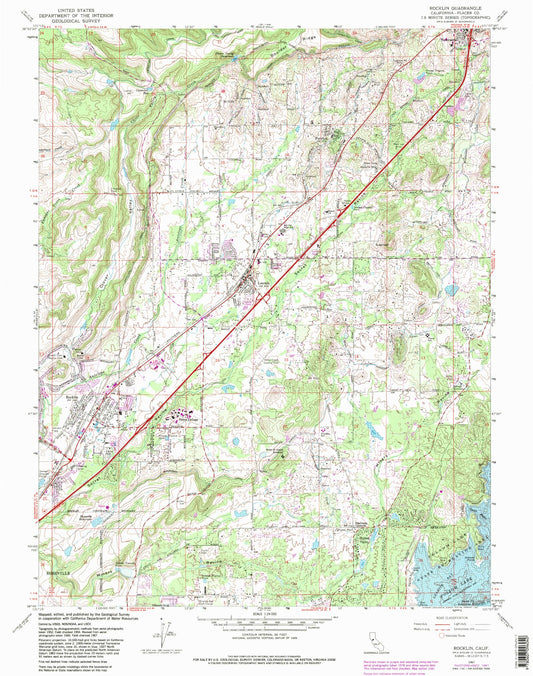 Classic USGS Rocklin California 7.5'x7.5' Topo Map Image