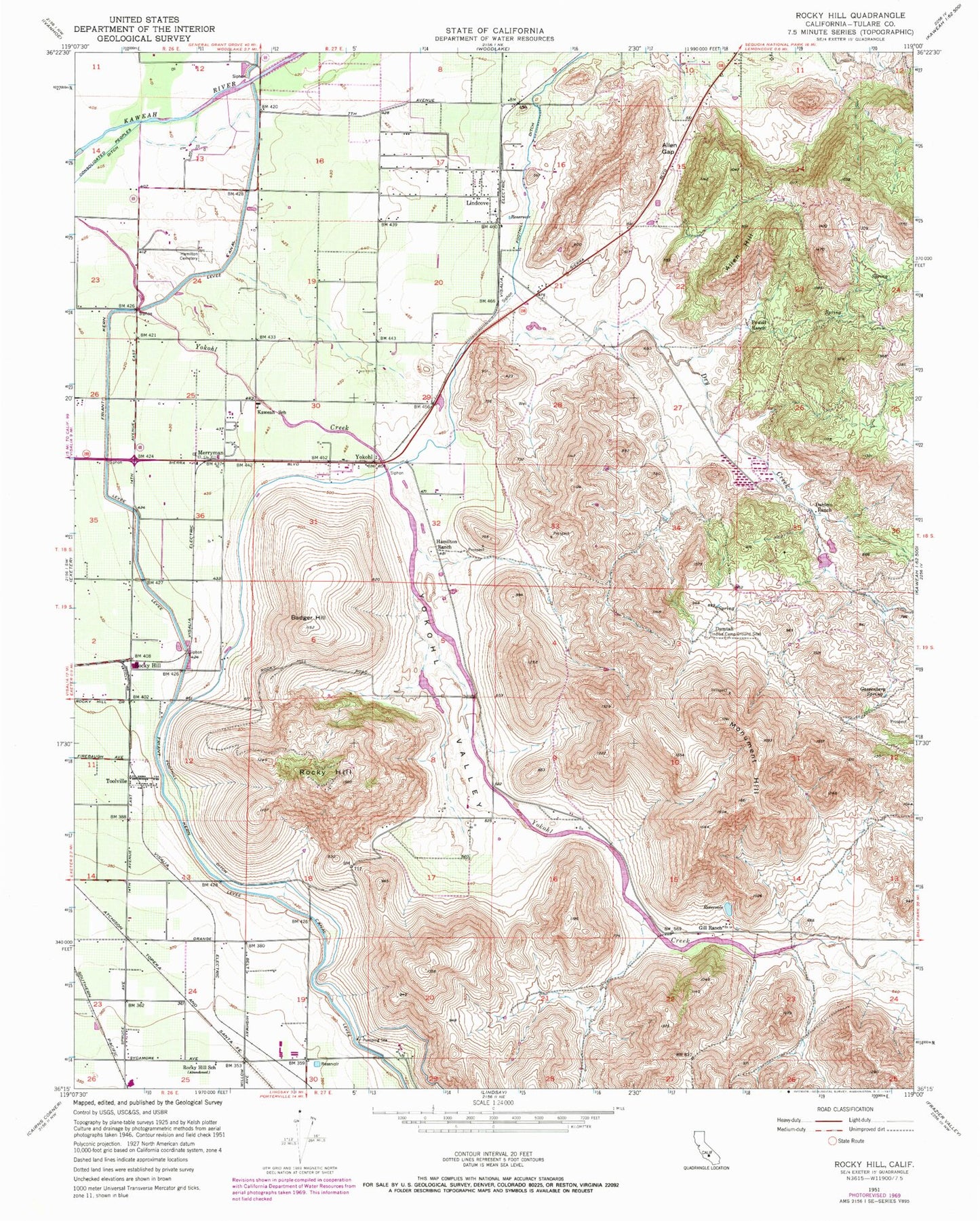 Classic USGS Rocky Hill California 7.5'x7.5' Topo Map Image
