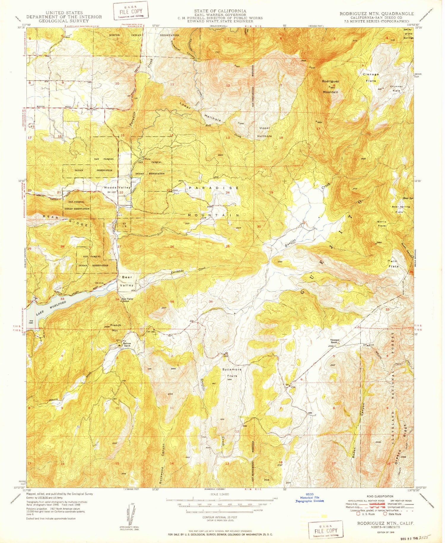 Classic USGS Rodriguez Mountain California 7.5'x7.5' Topo Map Image