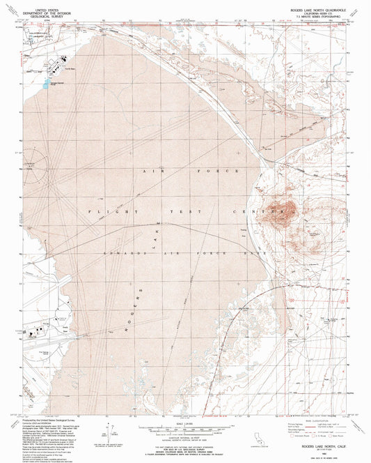 Classic USGS Rogers Lake North California 7.5'x7.5' Topo Map Image