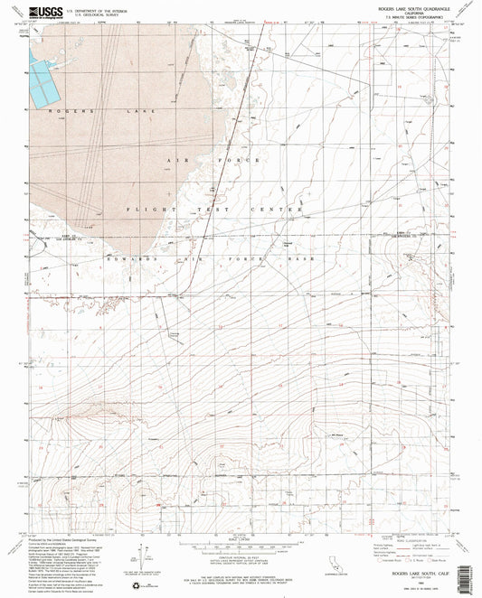Classic USGS Rogers Lake South California 7.5'x7.5' Topo Map Image