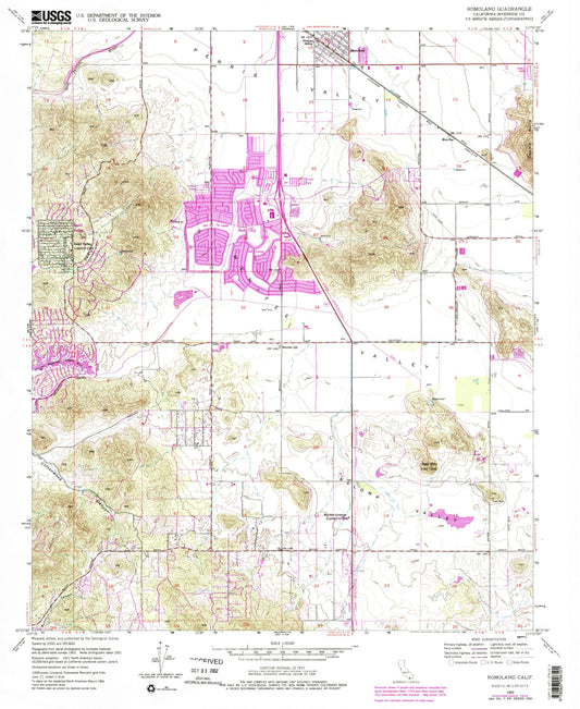 Classic USGS Romoland California 7.5'x7.5' Topo Map Image