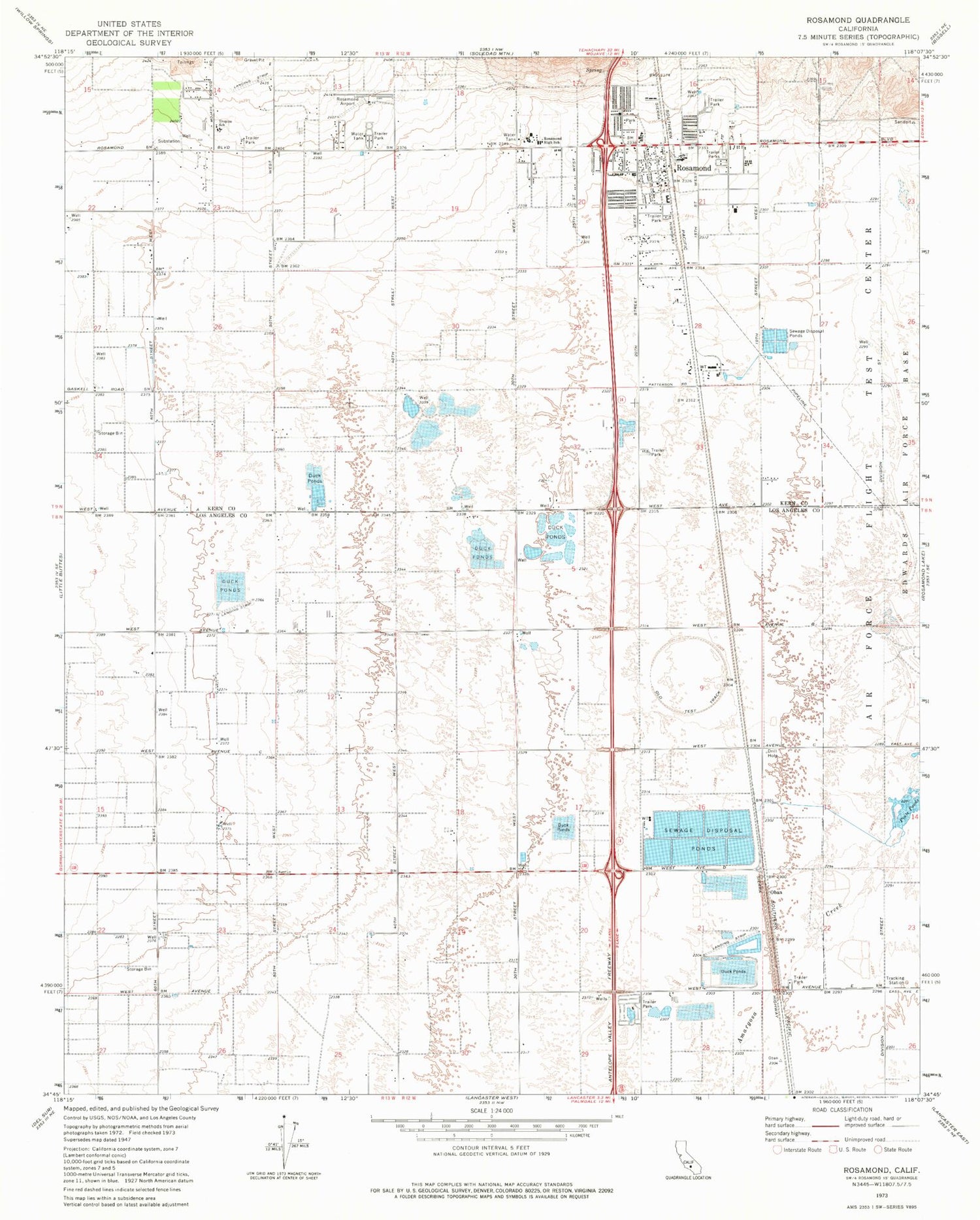 Classic USGS Rosamond California 7.5'x7.5' Topo Map Image