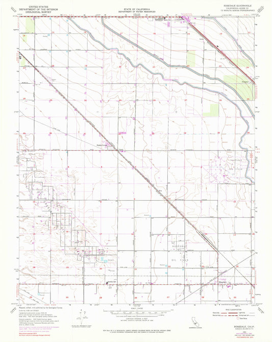 Classic USGS Rosedale California 7.5'x7.5' Topo Map Image